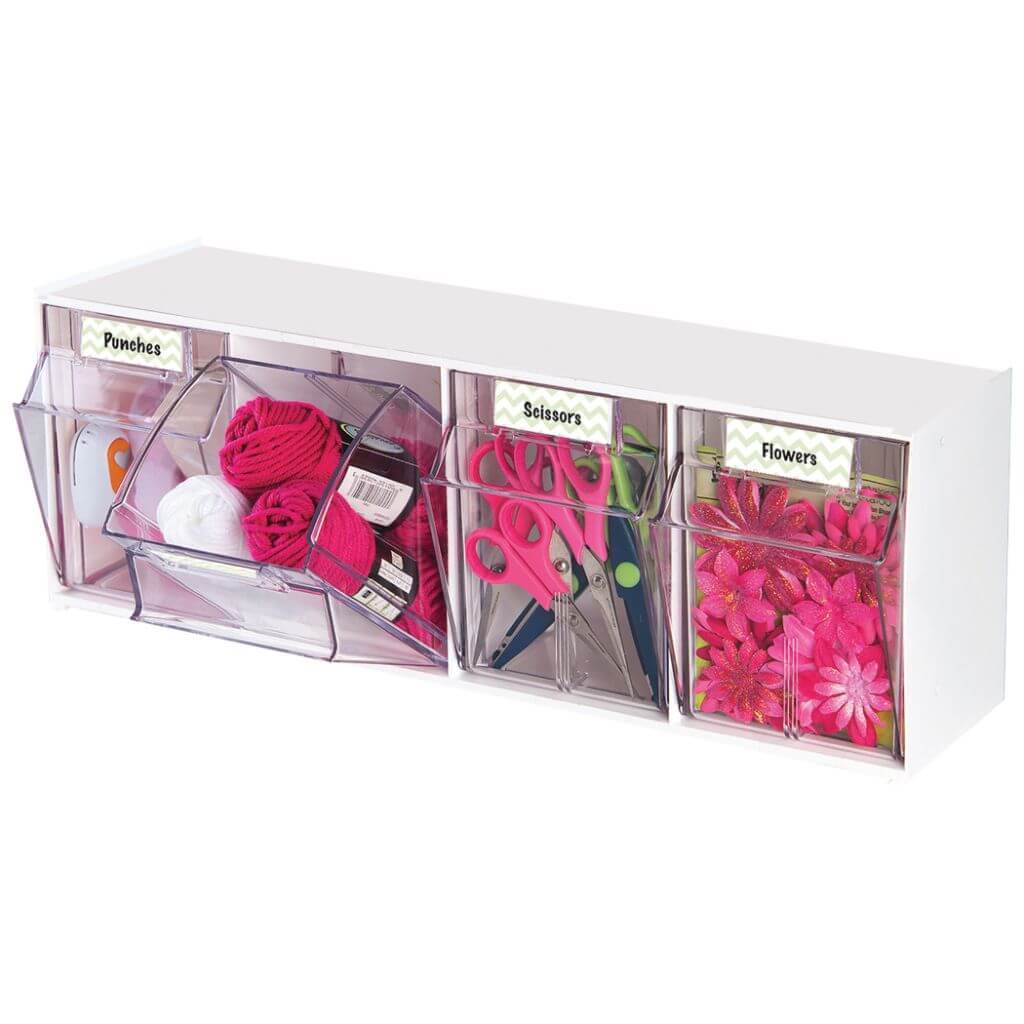 INTERLOCKING CRAFT STORAGE TILT ORGANIZER 4 BINS