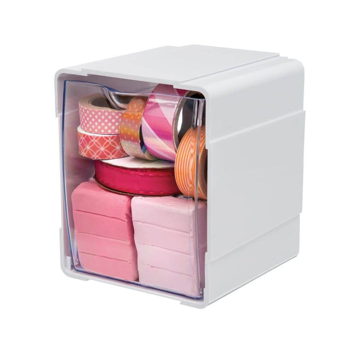 INTERLOCKING STORAGE TILT SINGLE BIN ORGANIZER WHITE