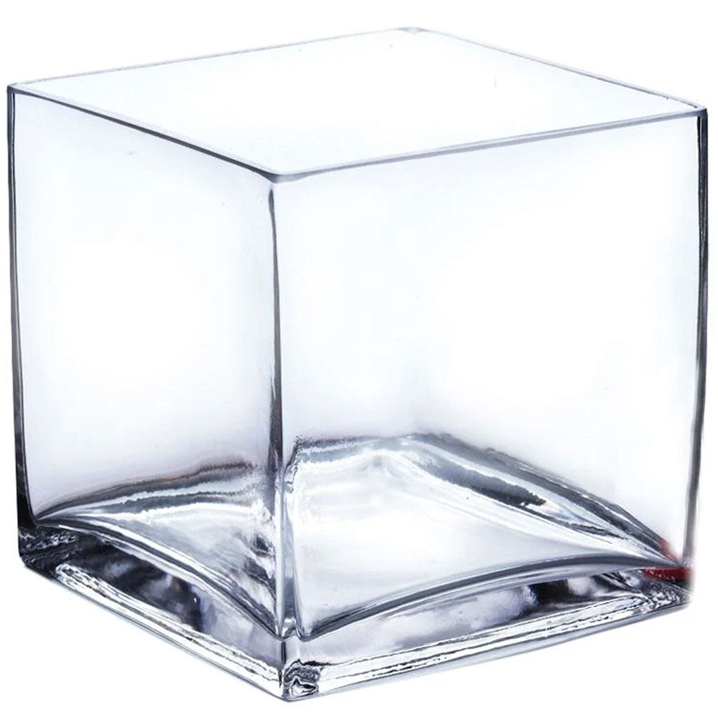 Clear Cube Glass Vase 8" 