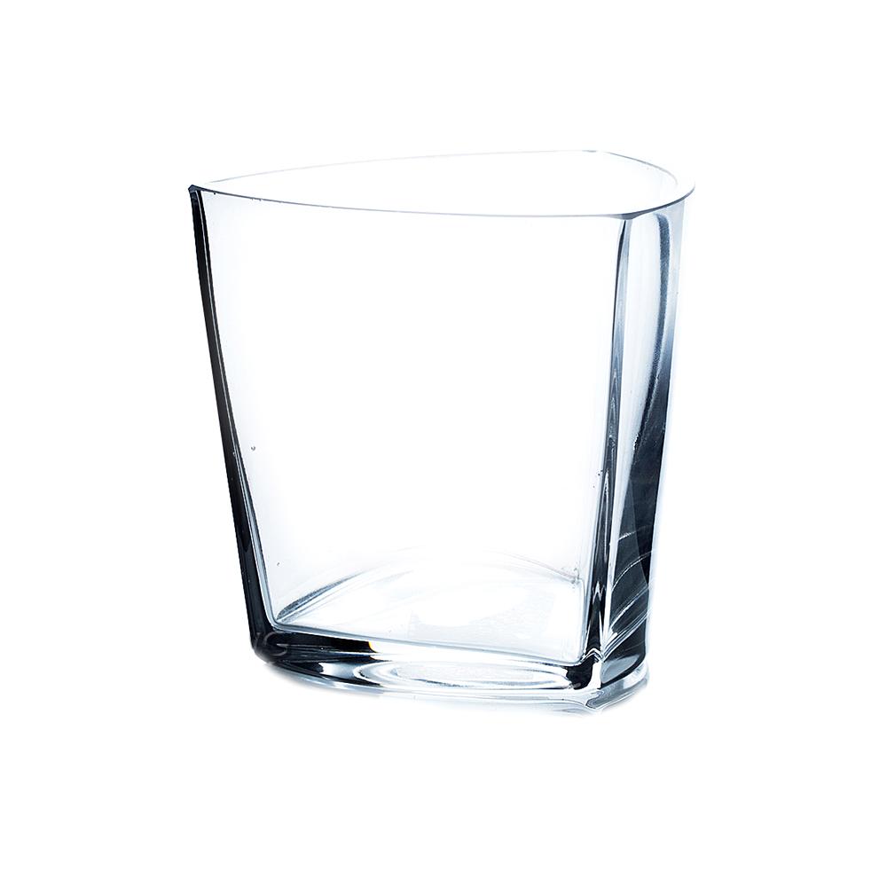 Clear Rounded Triangular Glass Vase, 4" X 4" 