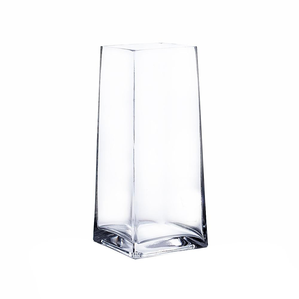 Clear Taper Up Block Glass Vase, 9" 