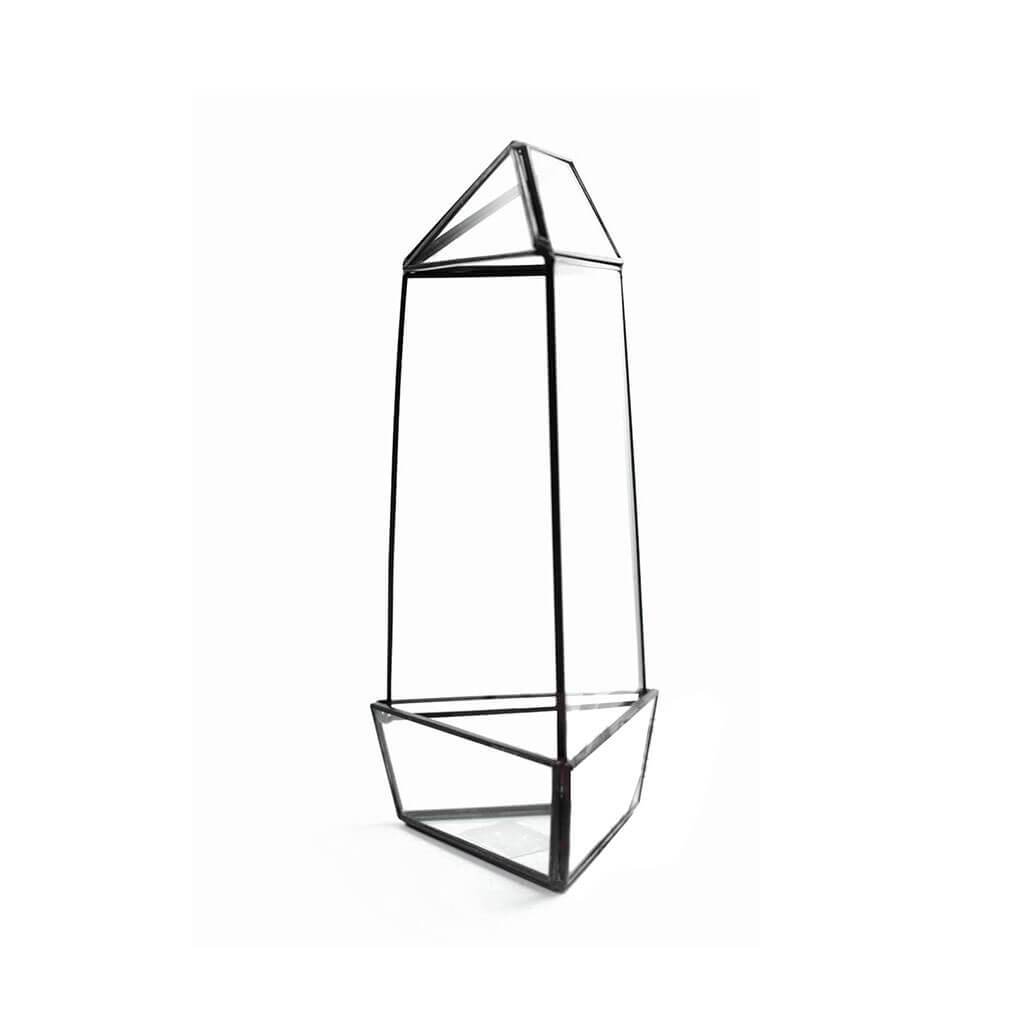 Geometric Glass Terrarium Tall Triangular Oblisk Frame W:4 H:11 Black 