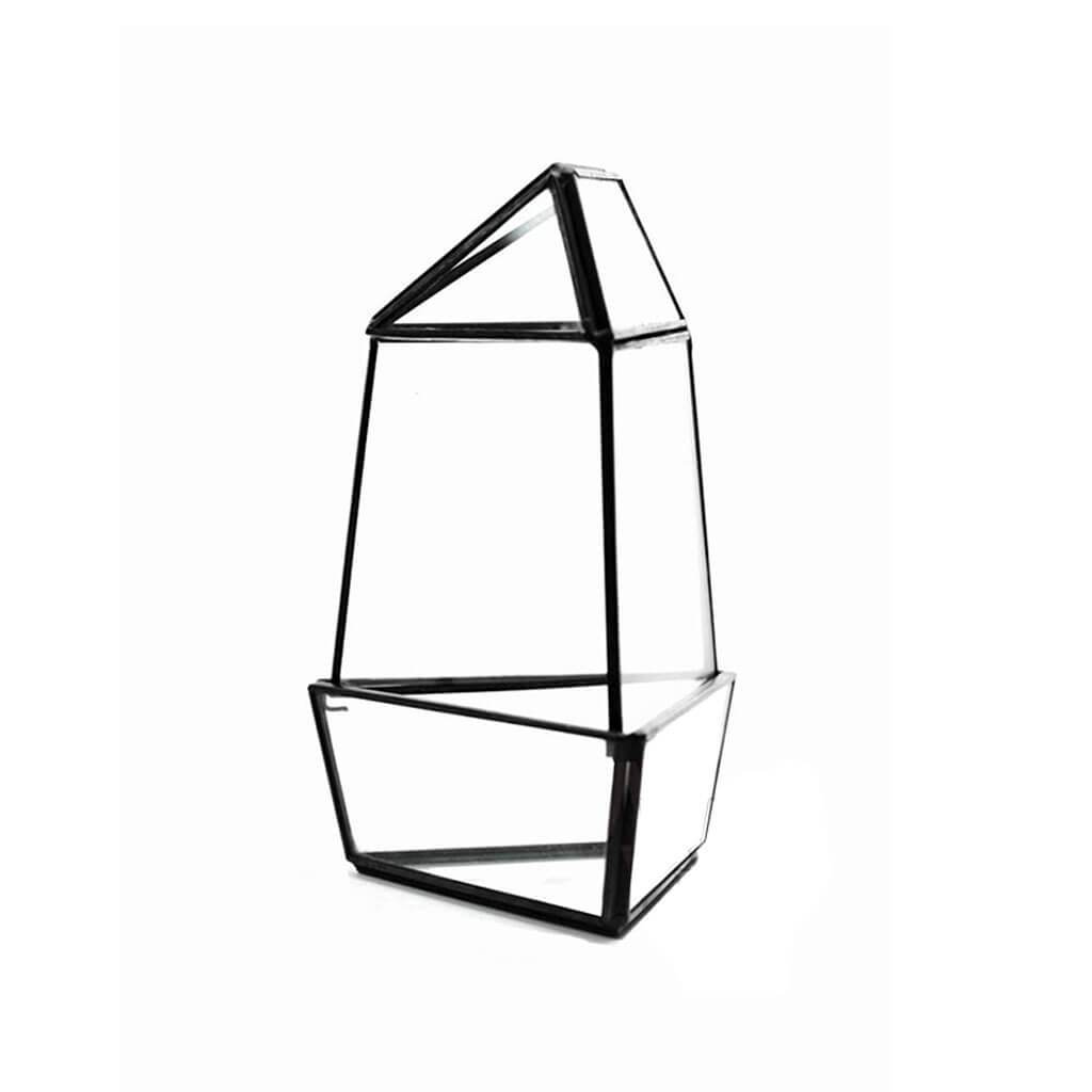 Triangular Obelisk Geometric Glass Terrarium 8in H 