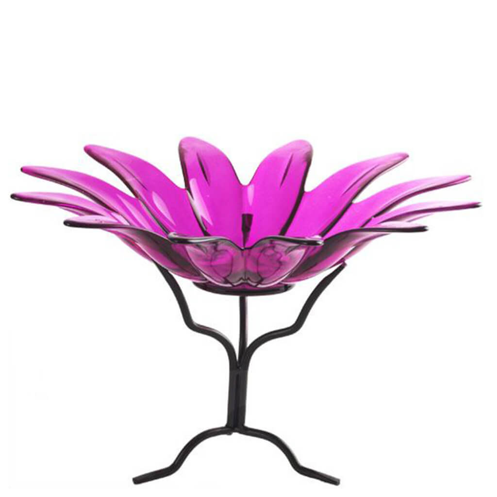 Daisy Glass Bowl Fuchsia with Metal Stand 6in Tall