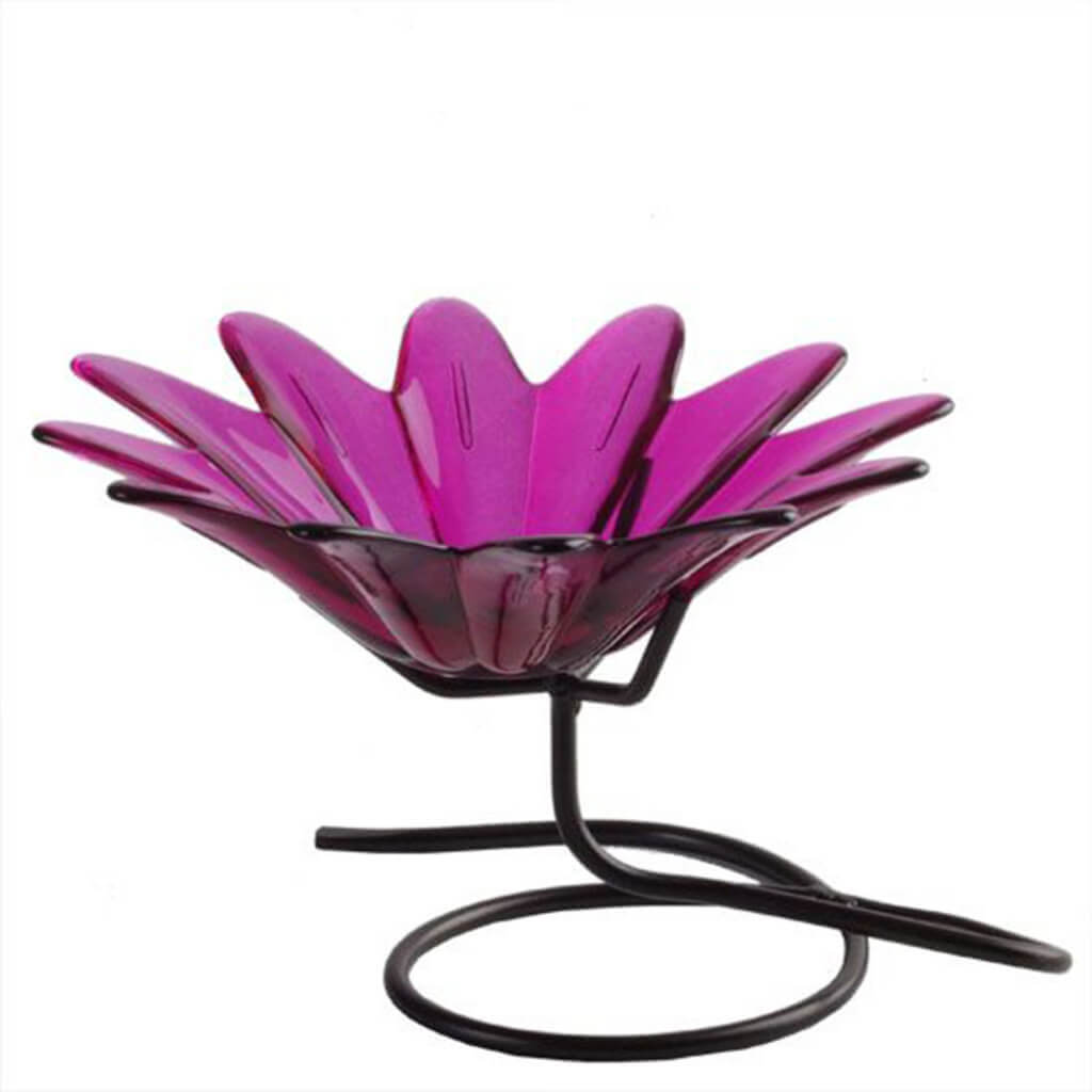 Daisy Glass Bowl Fuchsia with Metal Stand 4in Tall