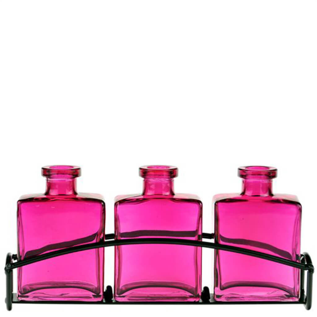 Tabletop Stand 10in with 3 Rio Glass Vases, Fuchsia