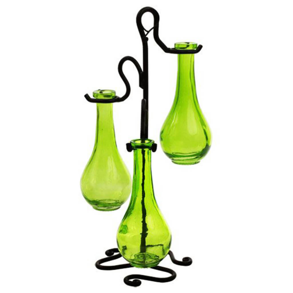 Vine Stand with 3 Glass Bottles, Lime