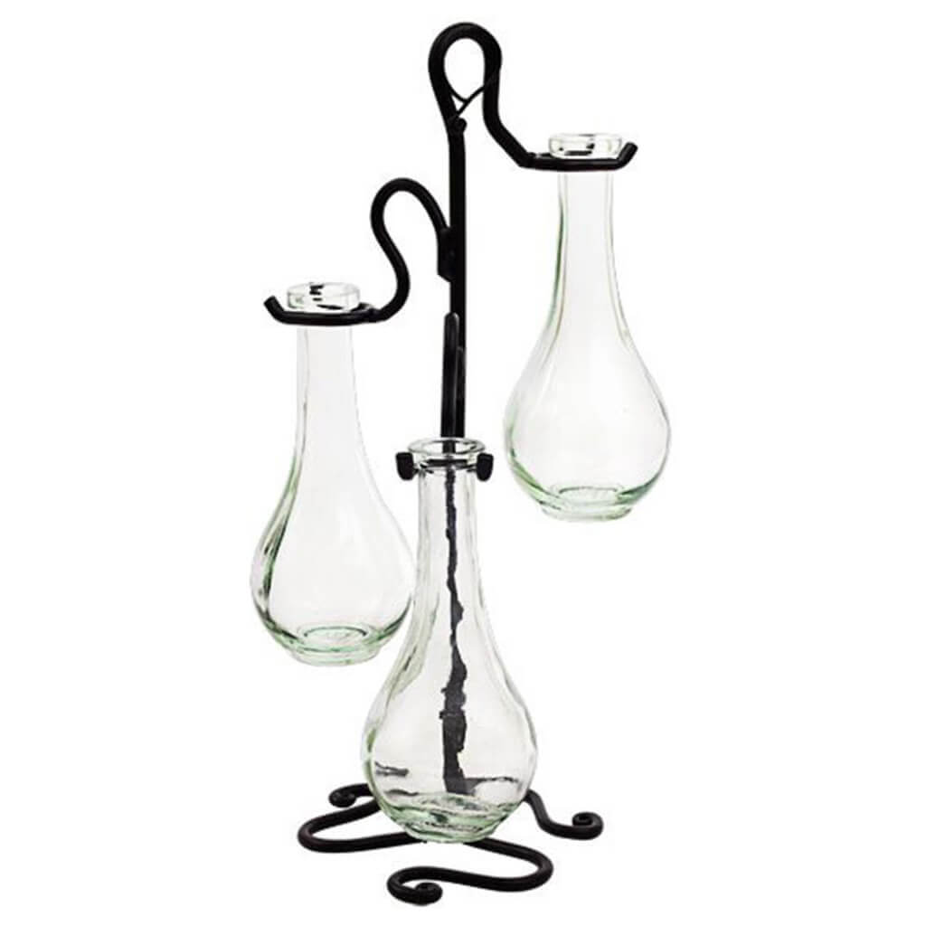 Vine Stand with 3 Glass Bottles, Clear