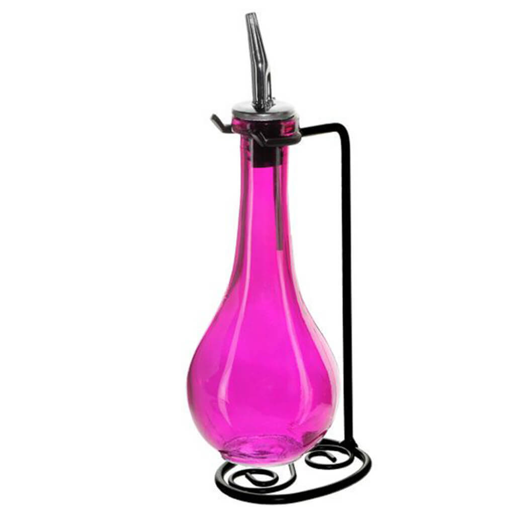 Single Oil &amp; Vinegar Glass Drop Cruet Set Fuchsia