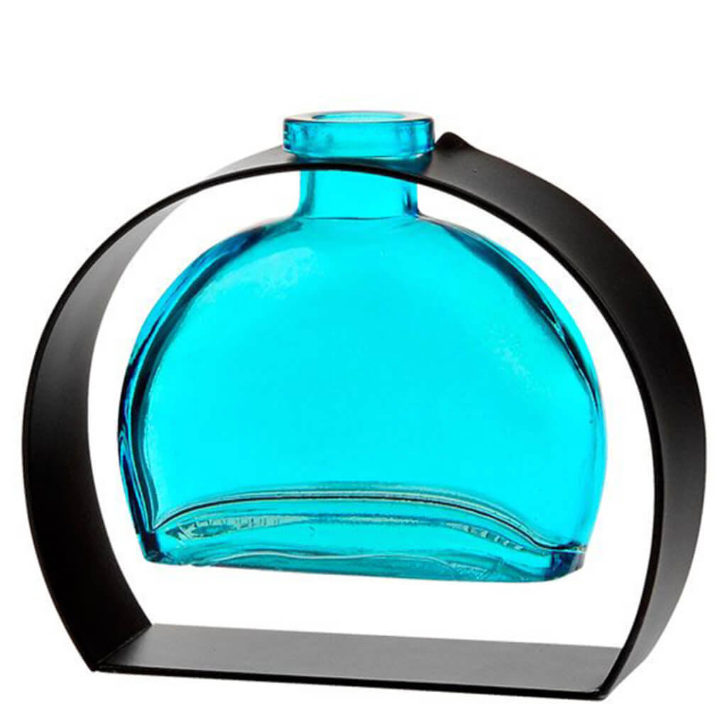 Fiji Glass Vase Arched Metal Stand Aqua, 5in