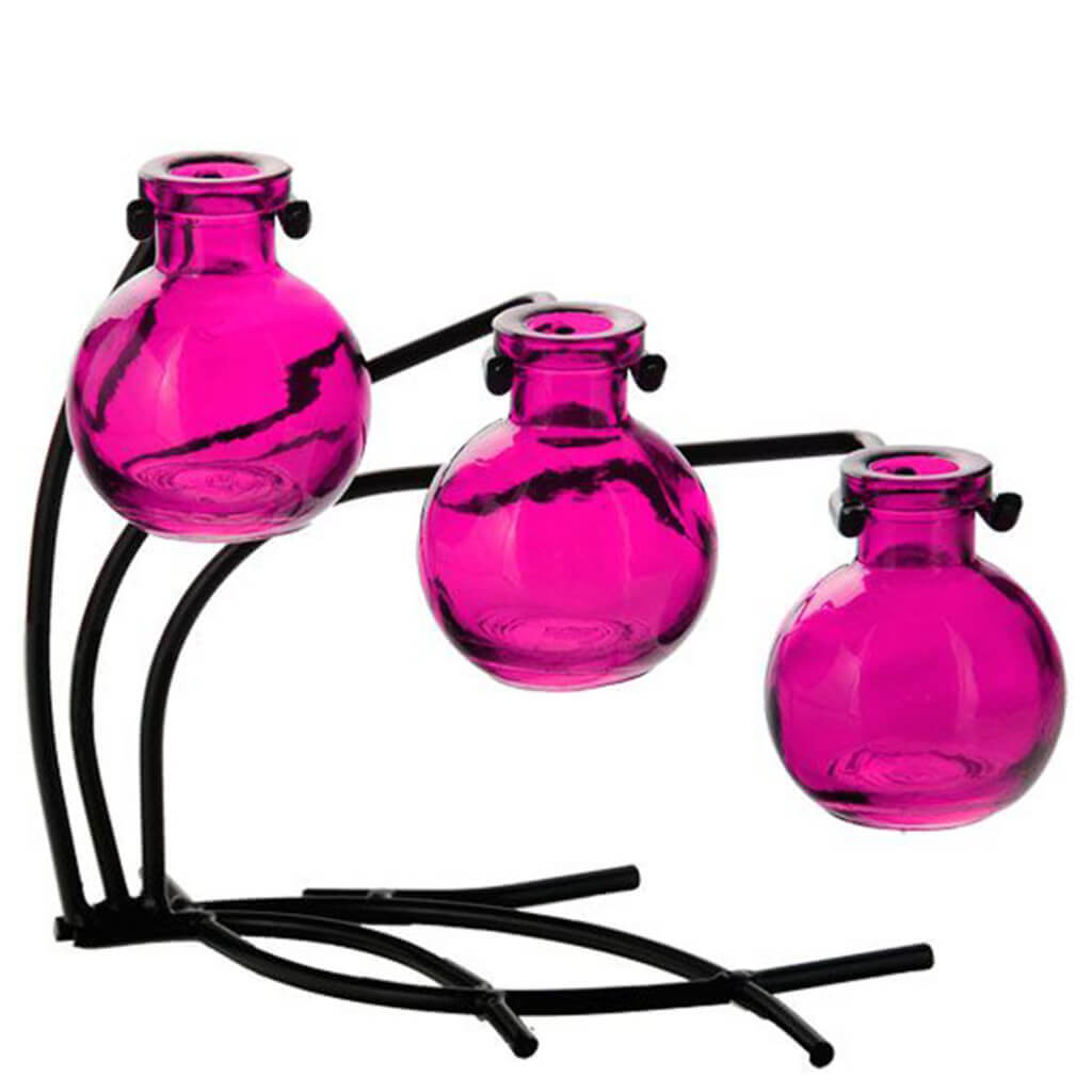 Casablanca Stand with 3 Glass Vases Fuchsia