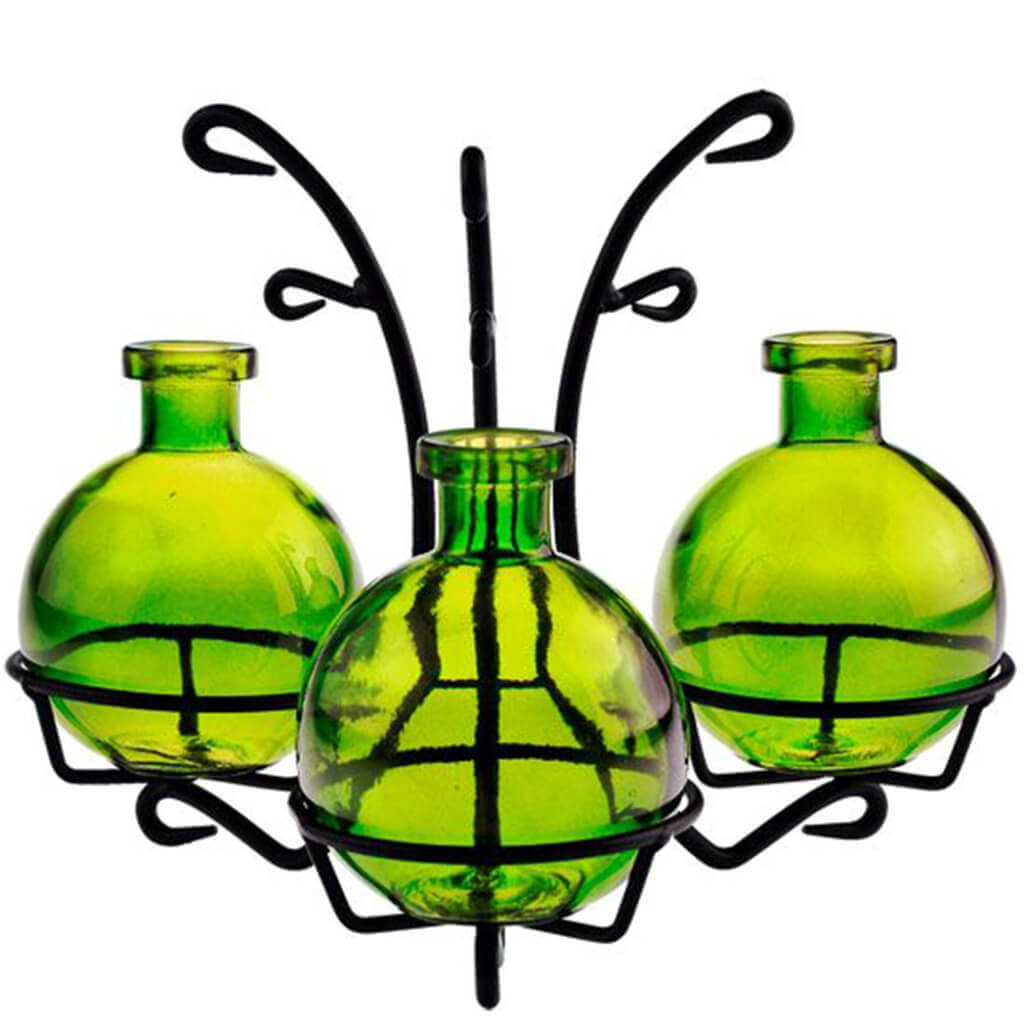 Triple Ball Stand with 3 Glass Bottles, Lime