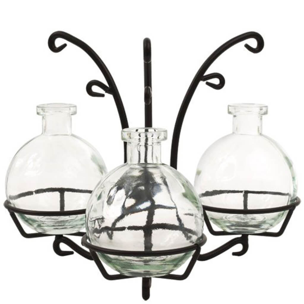 Triple Ball Stand with 3 Glass Bottles, Clear