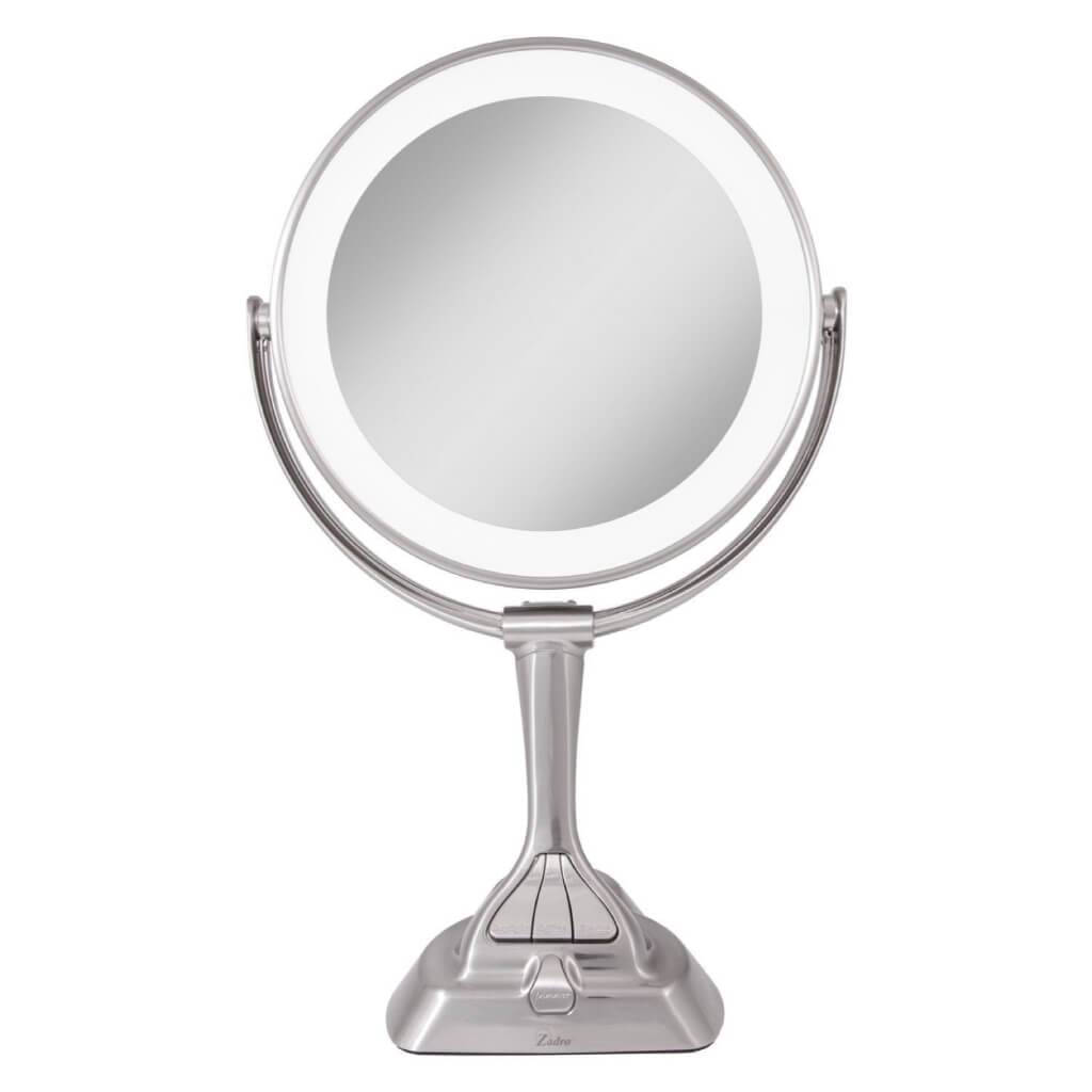 VARIABLE LIGHT VANITY MIRROR IN STAIN NICKEL 1X/10X 