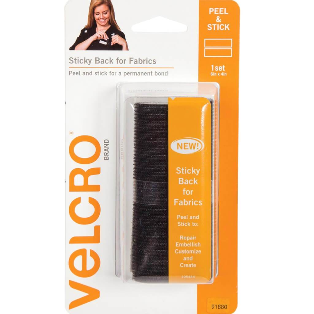 Velcro Sticky Back Velcro for Fabric 6in x 4in Black Rectangle