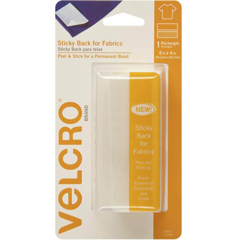 Velcro Sticky Back Fabric Tape 6in x 4in White