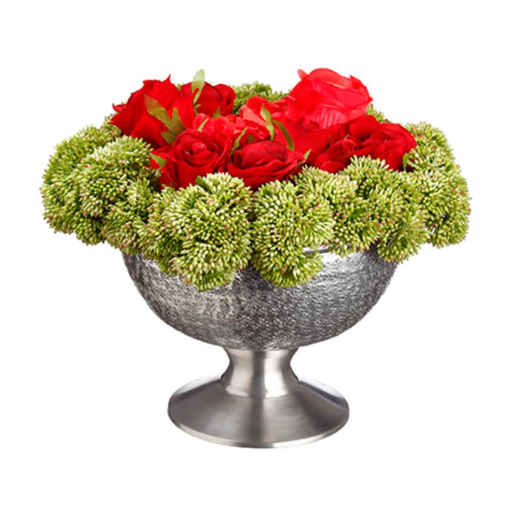 Rose/Sedum Footed(B) 9H12W12" L 