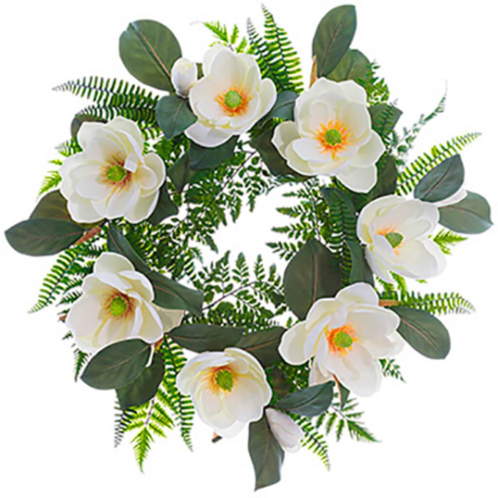 Magnolia/Fern Wreath 24&quot; Wh 