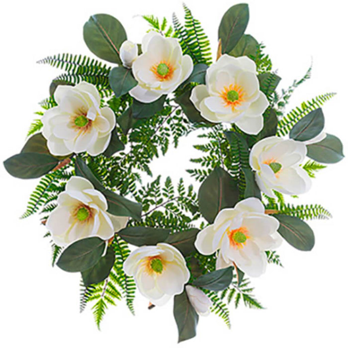 Magnolia/Fern Wreath 24" Wh 
