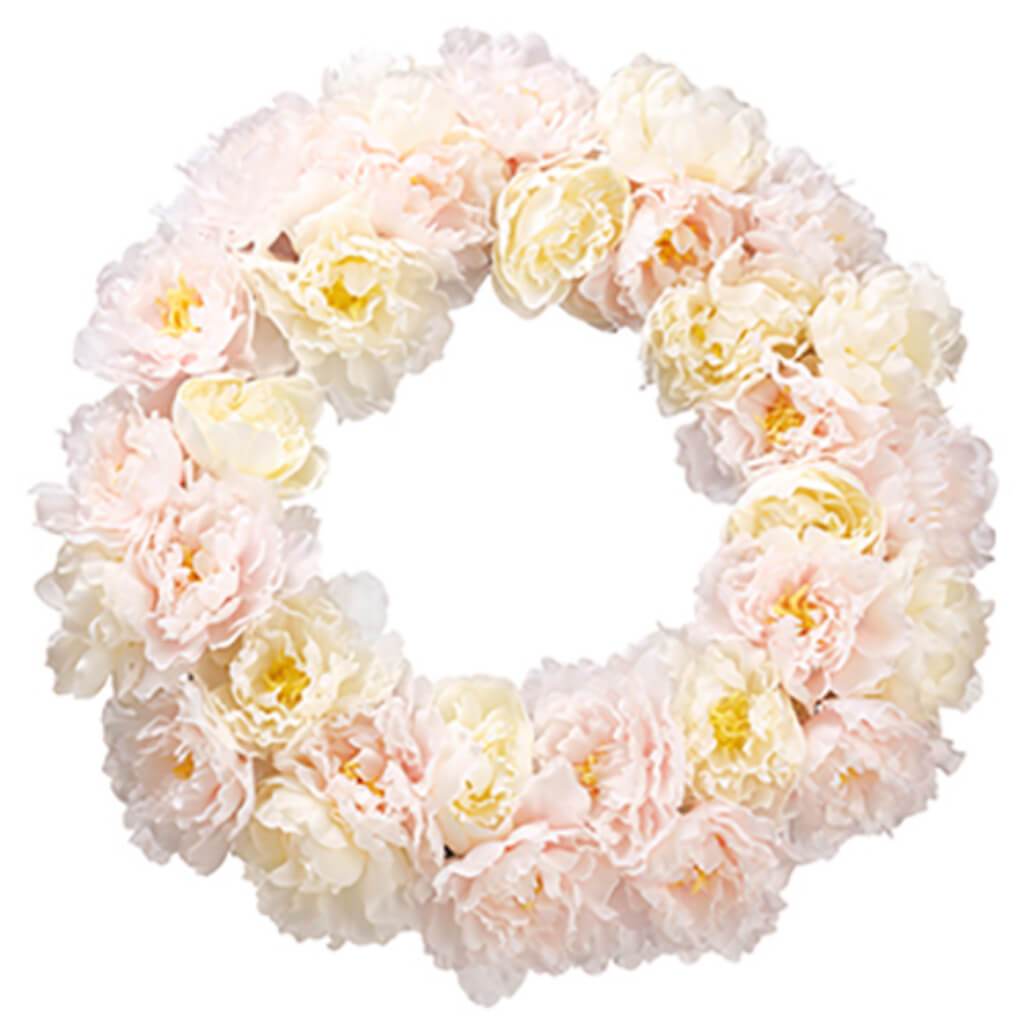 Peony Wreath 22" Wh/Pk 