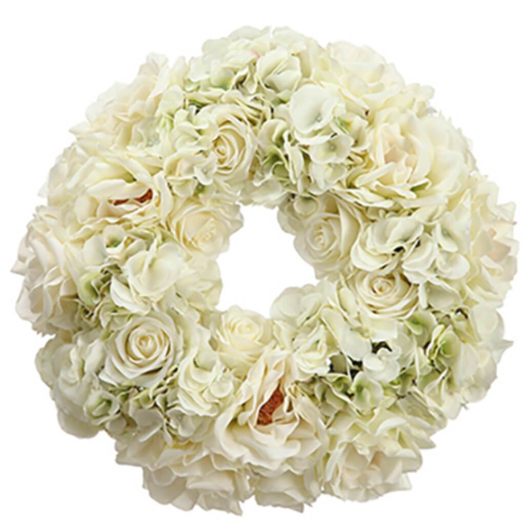 Rose/Hydrangea Wreath 15&quot; Wh 