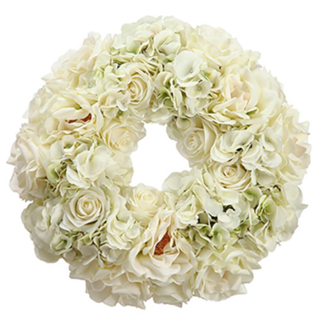 Rose/Hydrangea Wreath 15" Wh 