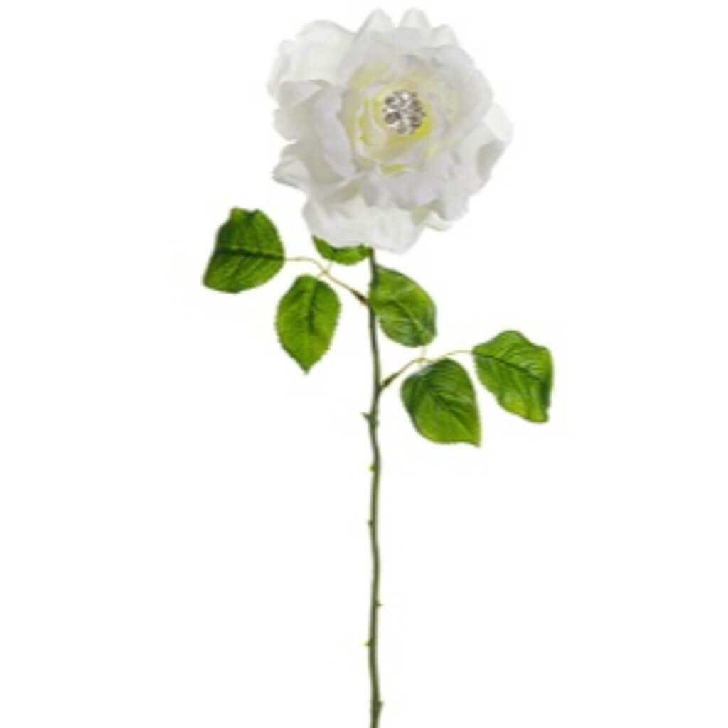 Rhinestone Rose Spray 22" Wh 