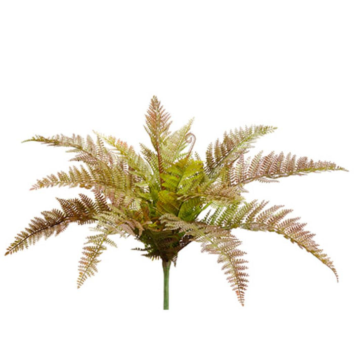 Plastic Leather Fern Bush 21in Green Brown