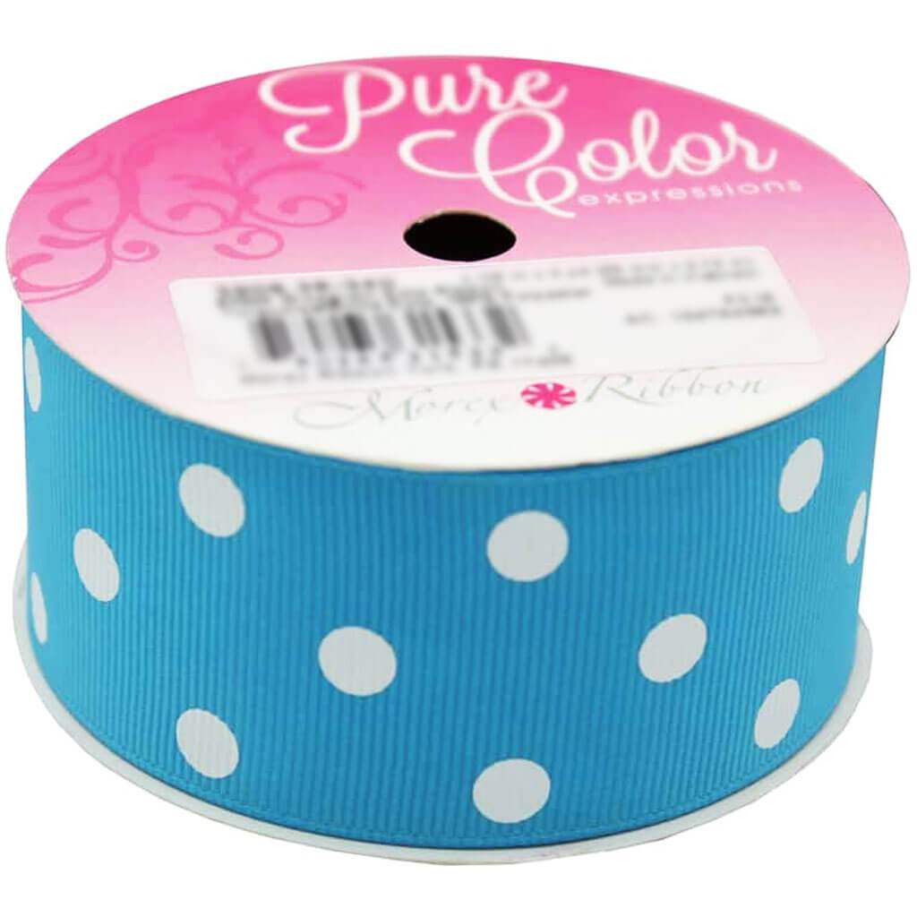 Grosgrain Swiss Dot 1 1/2in x 3yd Turquoise/White