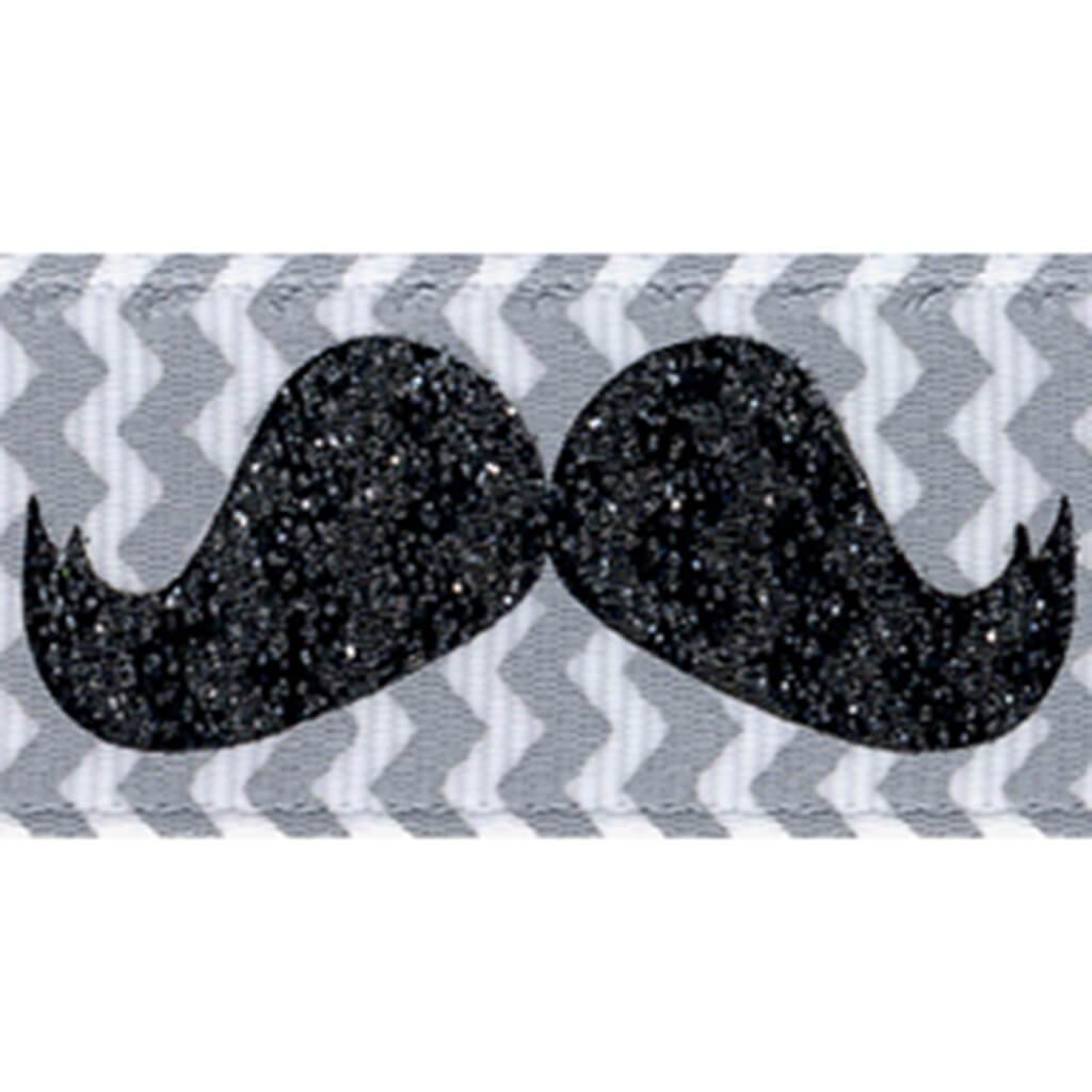 Glittered Mustache Chevron 7/8in x 3yd Silver/Black