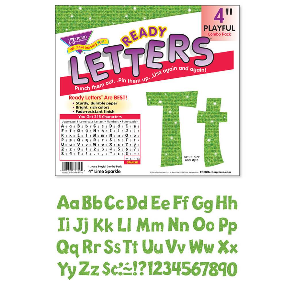 Ready Letters Playful Combo Pack Sparkle 4In Lime 