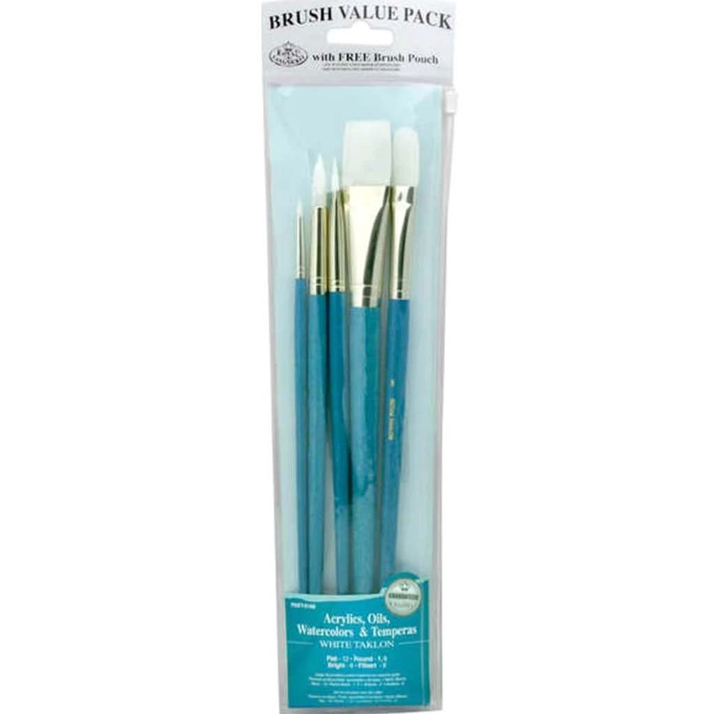 Royal and Langnickel White Taklon Long Handle Brush Set 5pcs