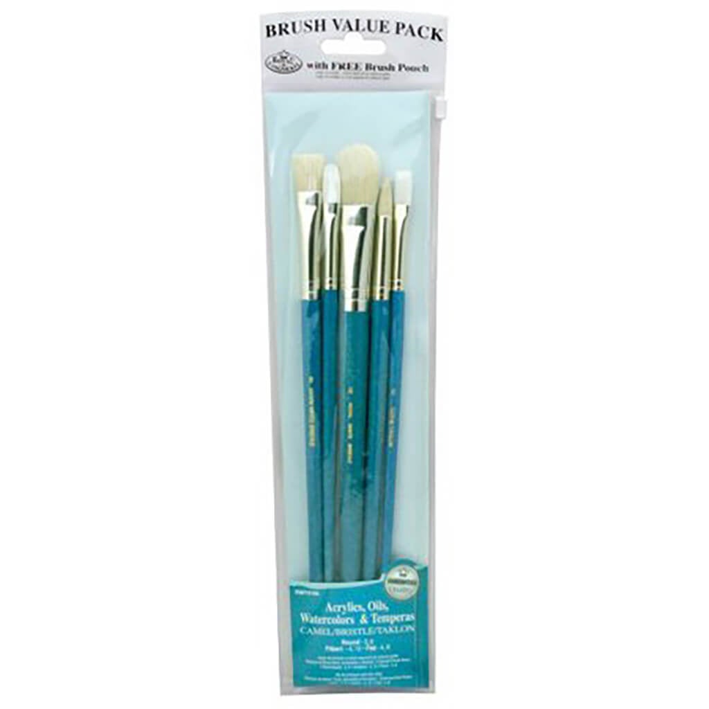 Zip N' Close Camel Bristle White Taklon Brush Set of 6