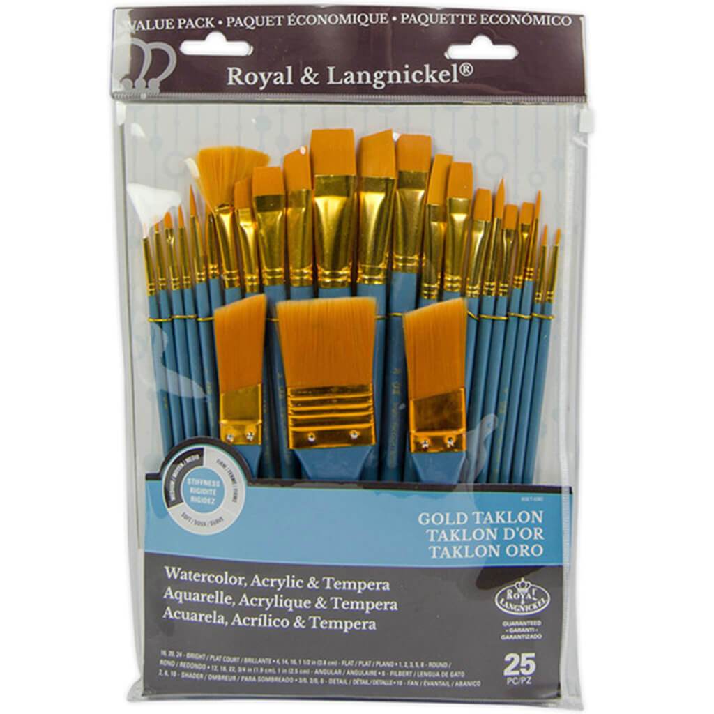 Gold Taklon Artist Brush Set 25 Piece