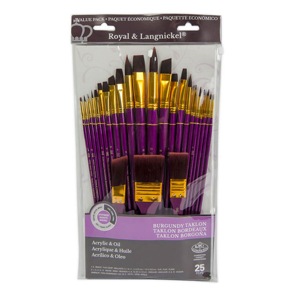 Synthetic Burgundy Taklon Brushes Set of 25