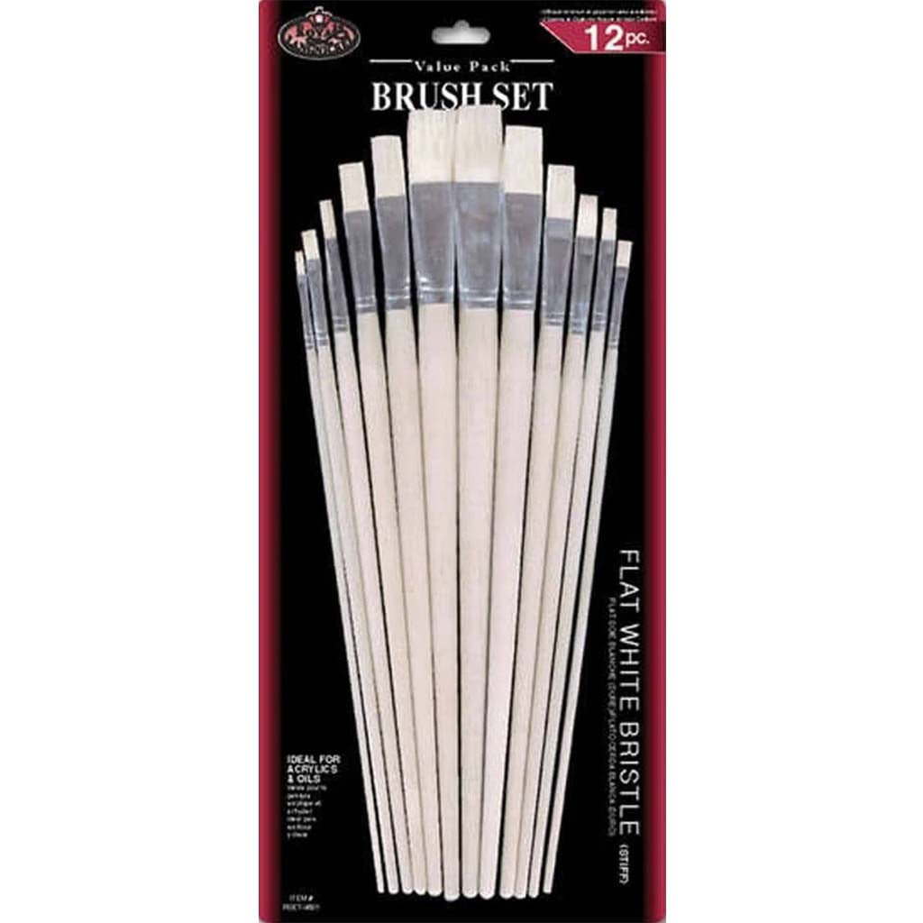 White Bristle Flat Brush Set of 12