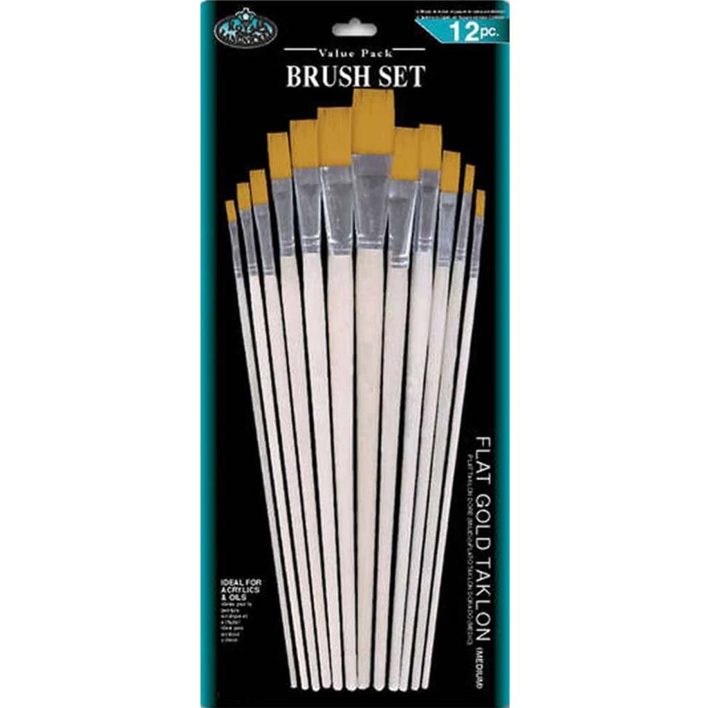 Royal and Langnickel Gold Taklon Flat Brush Set 12pcs