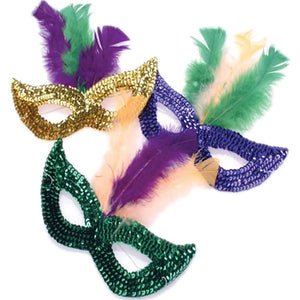 Mardi Gras Mask with Feather, Gold