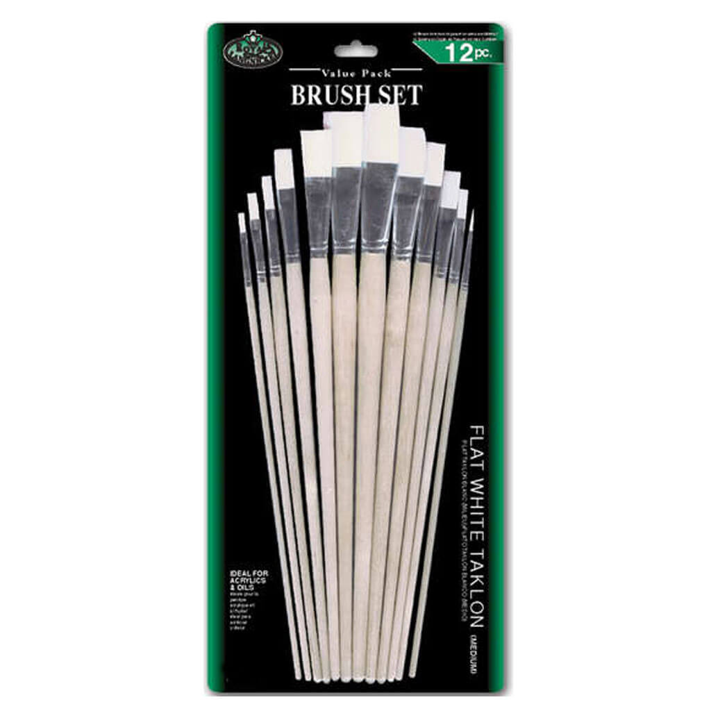 Royal Langnickel Flat White Taklon Brush Set of 12 Flat Size 1-12