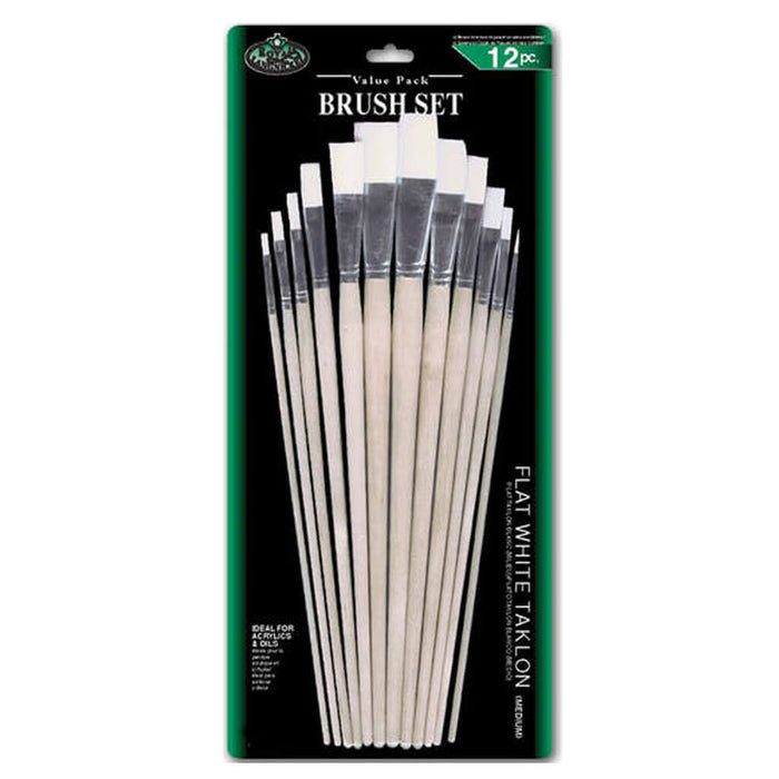 Royal Langnickel Flat White Taklon Brush Set of 12 Flat Size 1-12