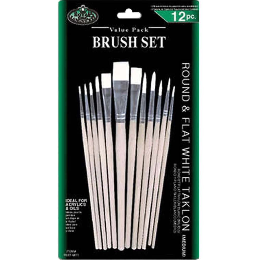 Royal and Langnickel White Taklon Round and Flat Brush Set 12pcs