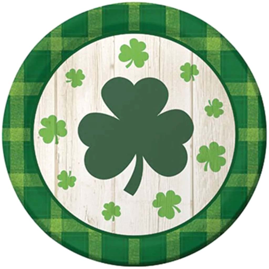 St. Patricks Shamrock Plaid Paper Plates 8ct, 7in 