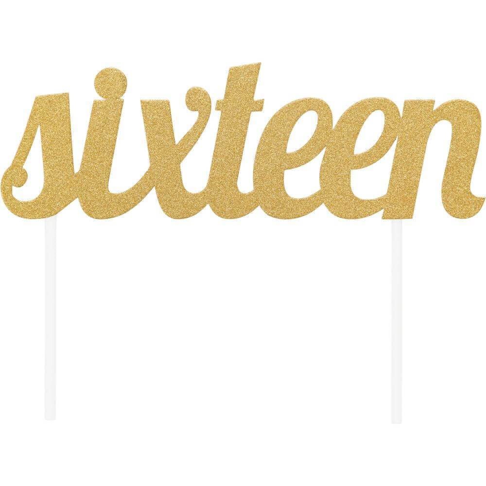 Cake Topper Sixteen Glitter Gold 