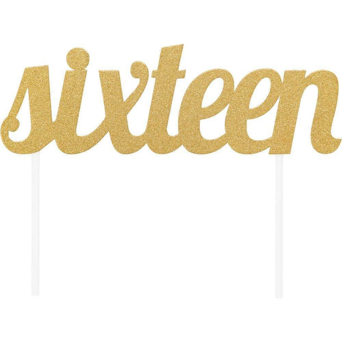 Cake Topper Sixteen Glitter Gold 