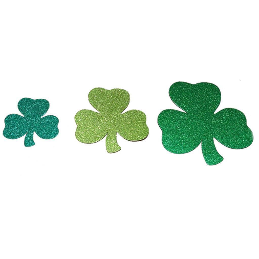 Decorative Die Cut Glitter Shamrock Assortment Green, 12pc 