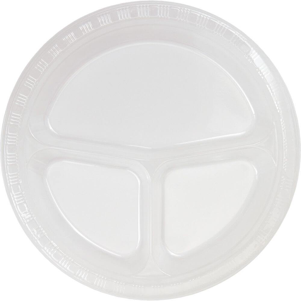 Clear Divided Plastic Dinner Plates 10in, 20ct 