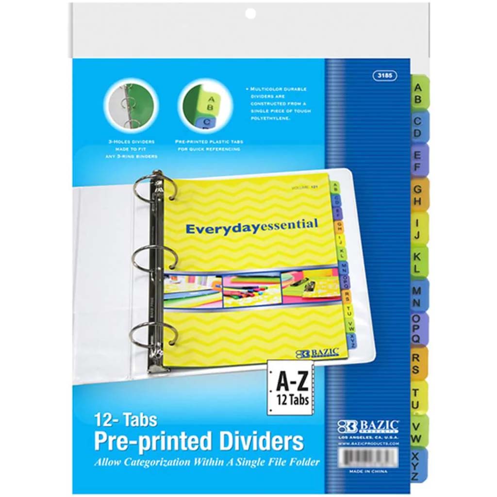 3 Ring Binder Dividers with 12 Preprinted A to Z Tab 