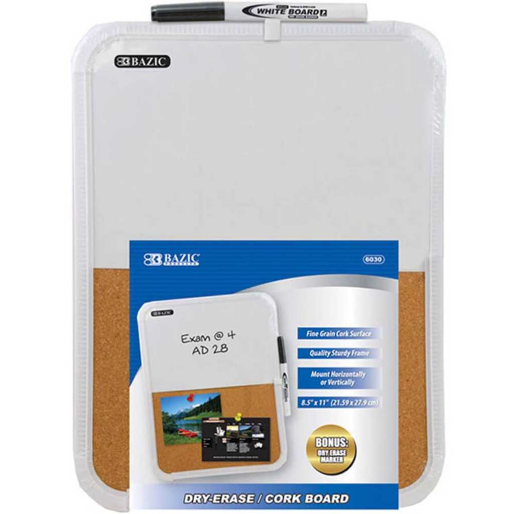 Dry Erase and Cork Combo Board with Marker 8.5in x 11in 