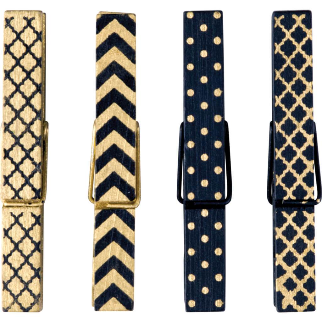 Magnetic Clothespins Black &amp; Gold 