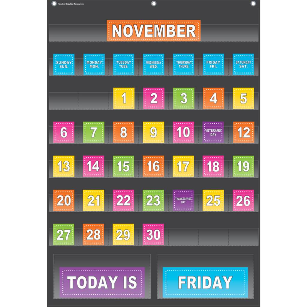 Black Calendar Pocket Chart 